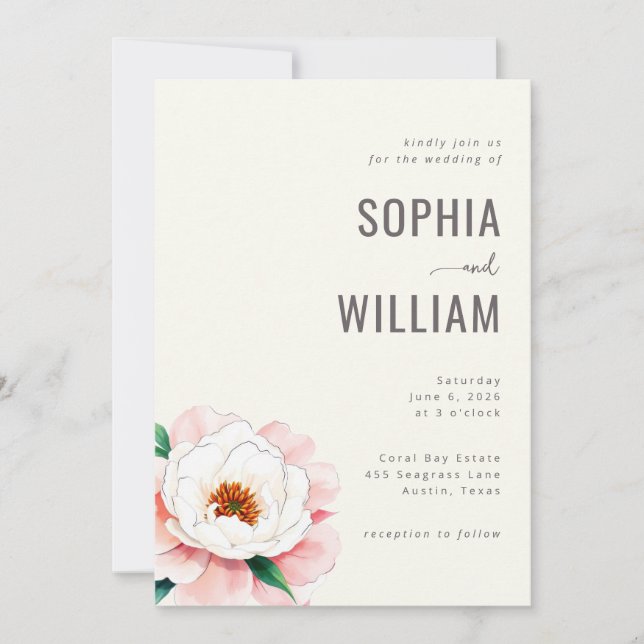 Faire invitation de mariage florale crème élégante (Devant)