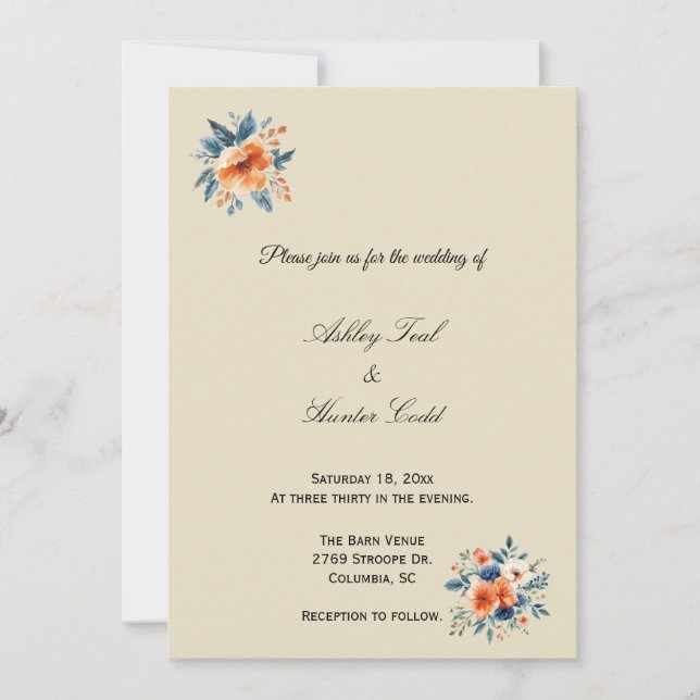 Faire invitation de mariage florale d'automne simp (Devant)