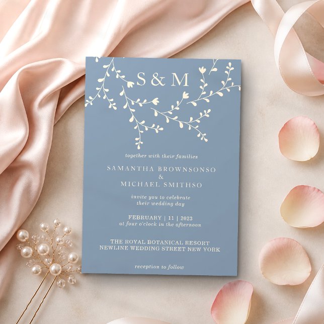 Faire invitation de mariage florale en bleu beige (Créateur téléchargé)