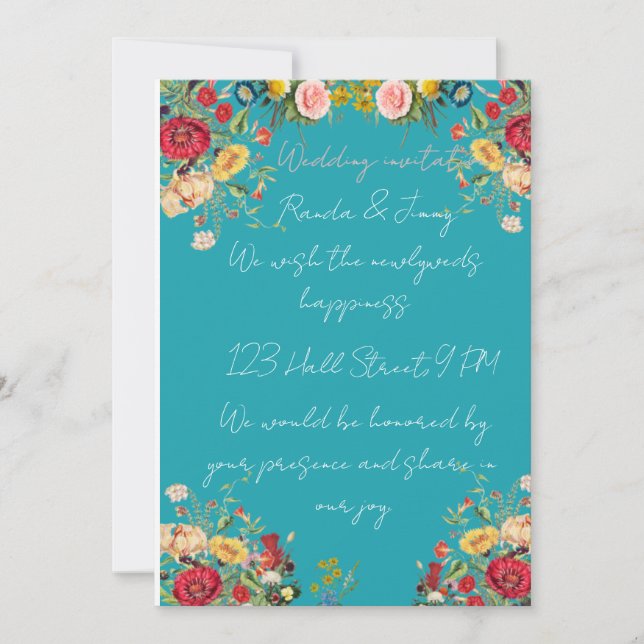 Faire invitation de mariage florale en or (Devant)