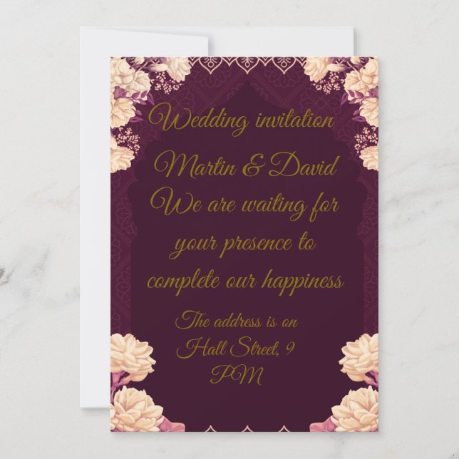 Faire invitation de mariage florale en or (Devant)