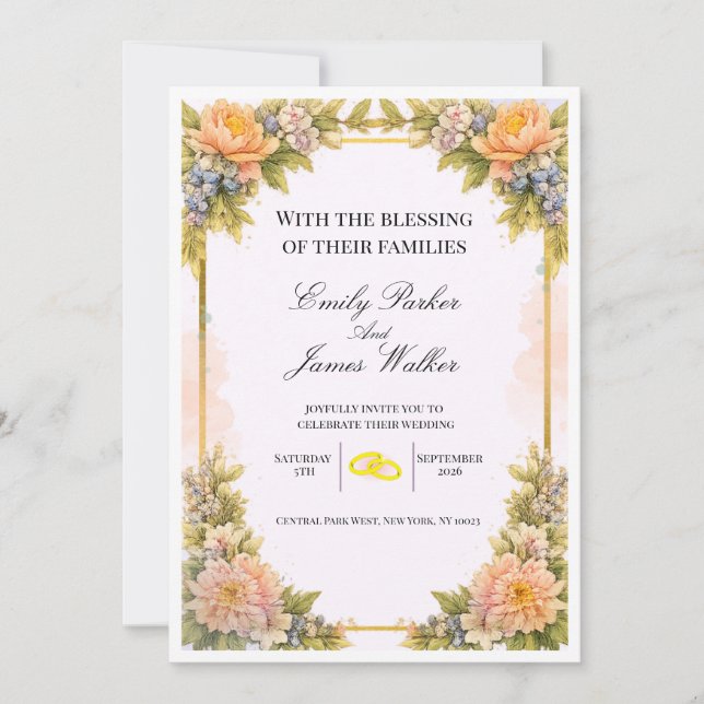 Faire invitation de mariage florale modifiable  (Devant)