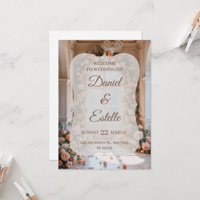 Faire invitation de mariage florale | Modifiable W (Devant/Arrière en situation)