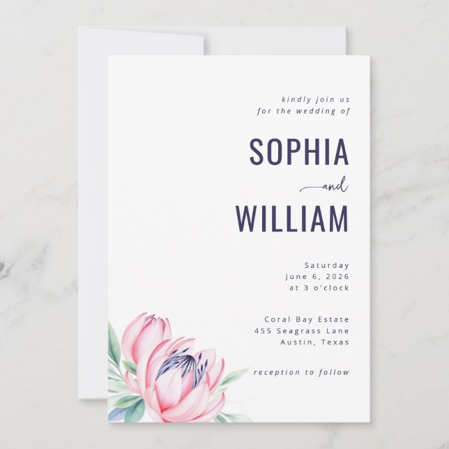 Faire invitation de mariage florale navy (Devant)