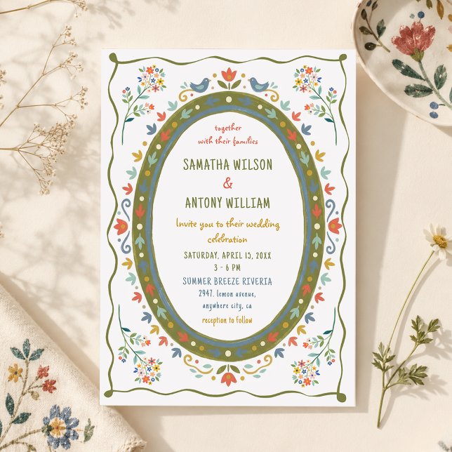 Faire invitation de mariage florale oiseaux folklo (Créateur téléchargé)