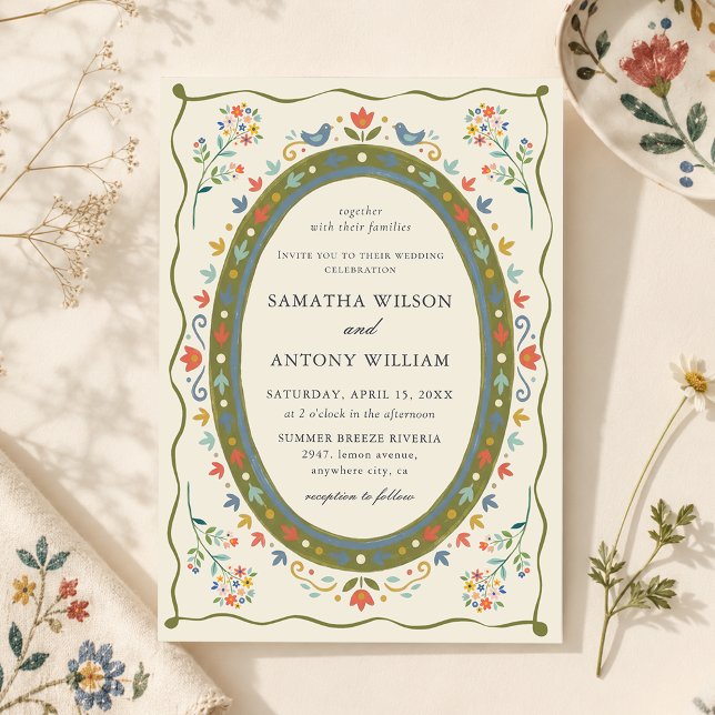 Faire invitation de mariage florale oiseaux folklo (Créateur téléchargé)