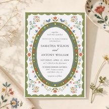 Faire invitation de mariage florale oiseaux folklo
