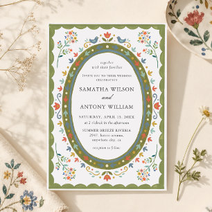 Faire invitation de mariage florale oiseaux folklo