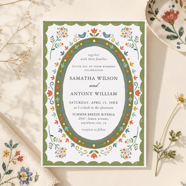 Faire invitation de mariage florale oiseaux folklo (Créateur téléchargé)