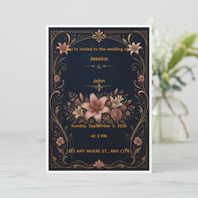 Faire invitation de mariage florale ornée (Debout devant)