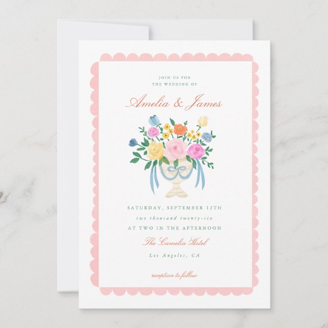 Faire invitation de mariage florale peinte à la ma (Devant)