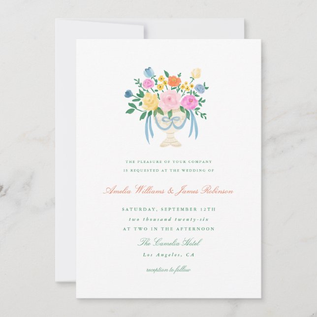 Faire invitation de mariage florale peinte à la ma (Devant)