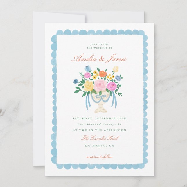 Faire invitation de mariage florale peinte à la ma (Devant)