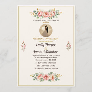 Faire invitation de mariage florale rose avec phot