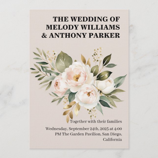 Faire invitation de mariage florale | Rose blanche (Devant)