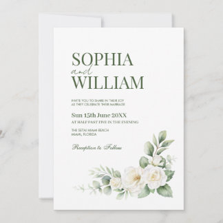 Faire invitation de mariage florale Rose Blanche É
