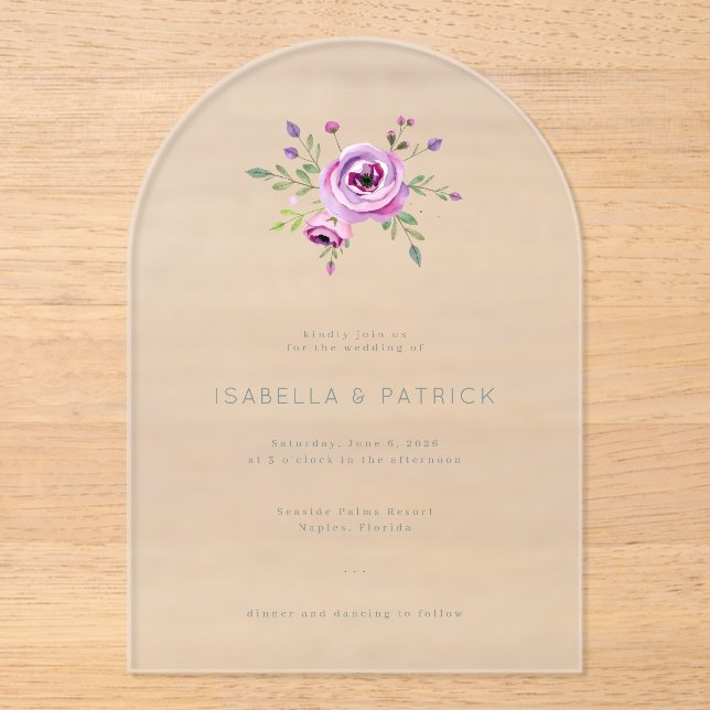 Faire invitation de mariage florale rose élégante (Recto)