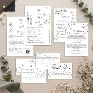 Faire invitation de mariage florale rose minimalis