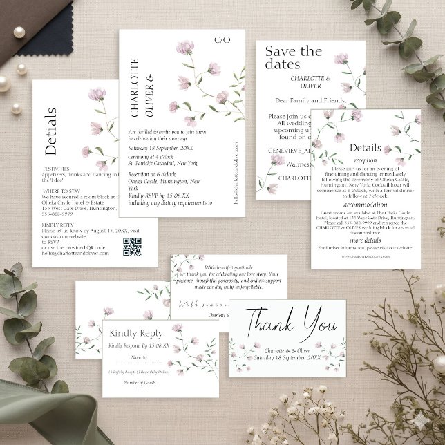 Faire invitation de mariage florale rose minimalis (Créateur téléchargé)