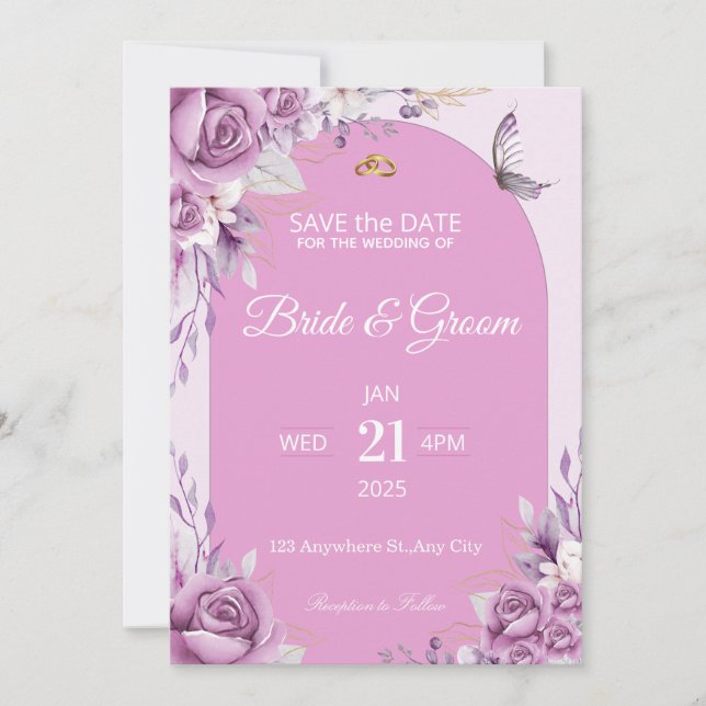 Faire invitation de mariage florale rose pâle élég (Devant)