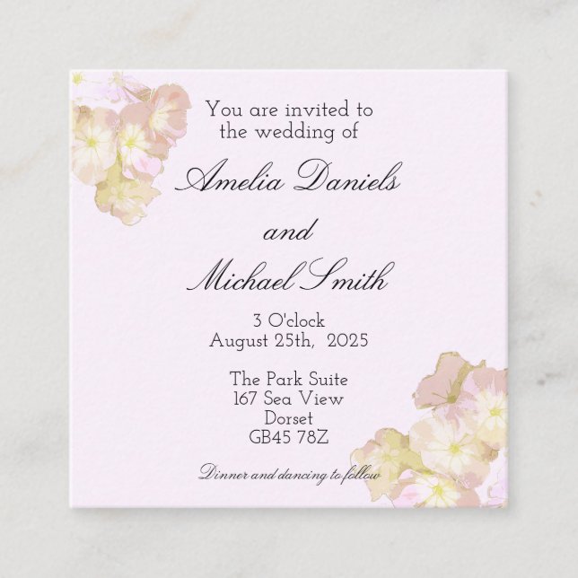 Faire invitation de mariage florale rose pastel po (Devant)