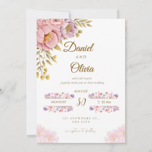 Faire invitation de mariage florale Rose romanti