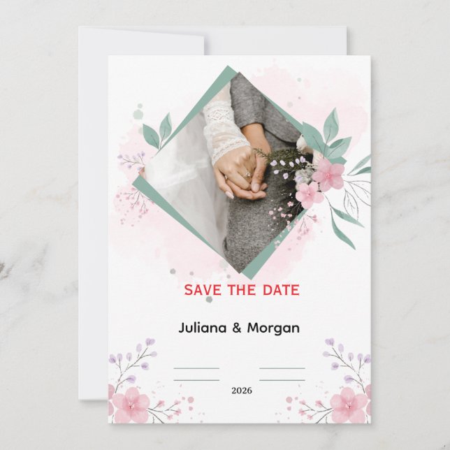 Faire invitation de mariage florale | Rose romanti (Devant)