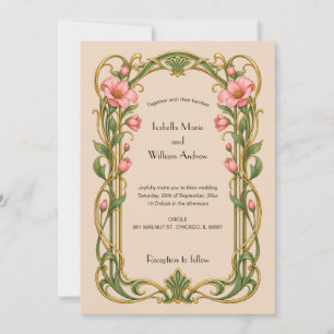 Faire invitation de mariage florale rose tendre