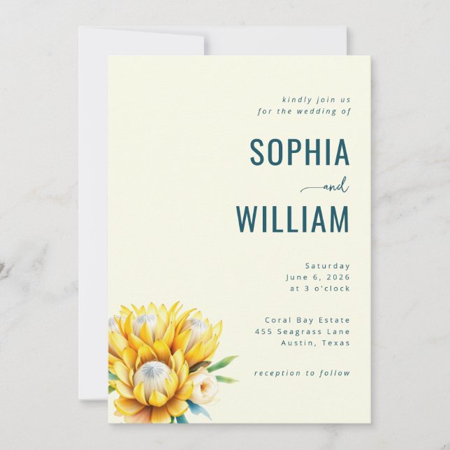 Faire invitation de mariage florale sarcelle éléga (Devant)