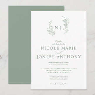 Faire invitation de mariage florale vert sauge