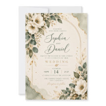 Faire invitation de mariage florale vert sauge et