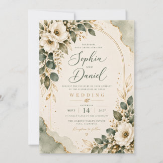 Faire invitation de mariage florale vert sauge et