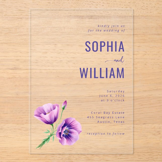 Faire invitation de mariage florale violette (Recto)