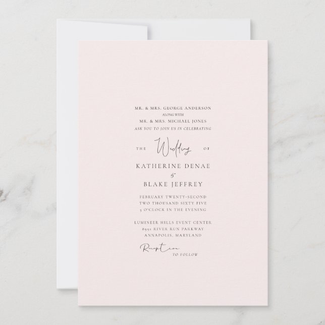 Faire invitation de mariage formel rose (Devant)