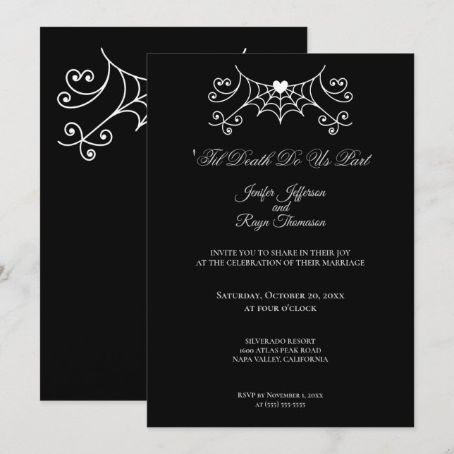 Faire invitation de mariage gothique noir et blanc (Devant / Derrière)