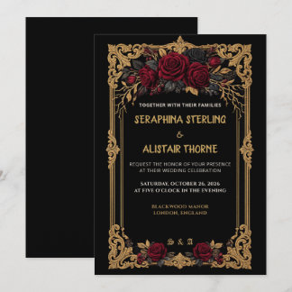 Faire invitation de mariage gothique noir rose or