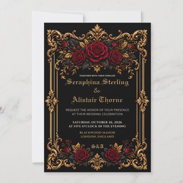 Faire invitation de mariage gothique sombre élégan (Devant)