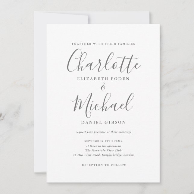 Faire invitation de mariage gris blanc à signature (Devant)