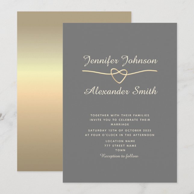 Faire invitation de mariage gris simple (Devant / Derrière)