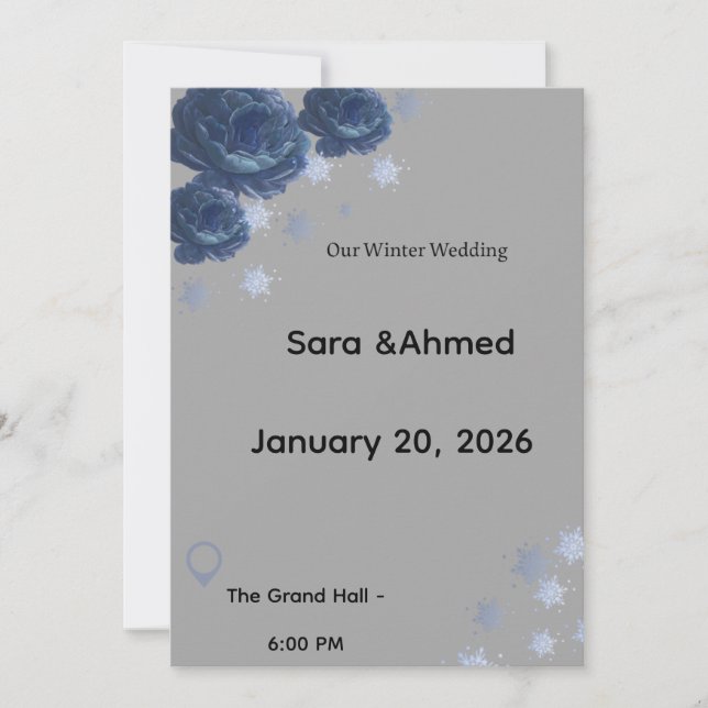 Faire invitation de mariage hivernal bleu marine e (Devant)