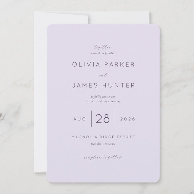 Faire invitation de mariage lavande (Devant)
