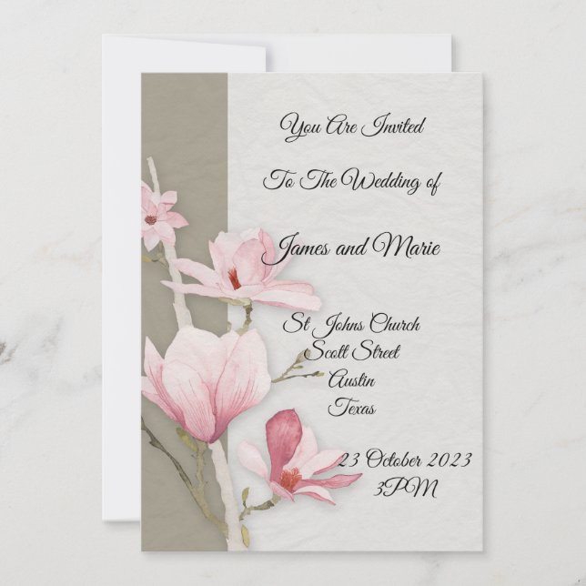 Faire invitation de mariage, magnolia rose (Devant)