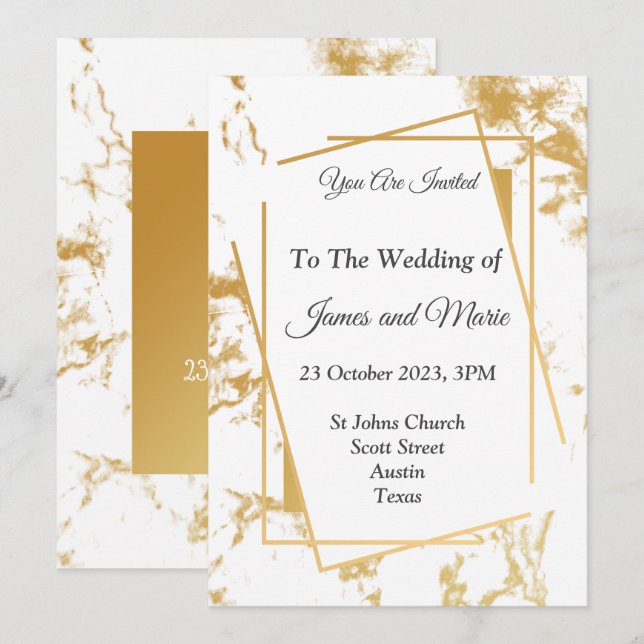 Faire invitation de mariage, marbre doré (Devant / Derrière)