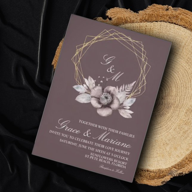 Faire invitation de mariage mauve à monogramme flo (Créateur téléchargé)