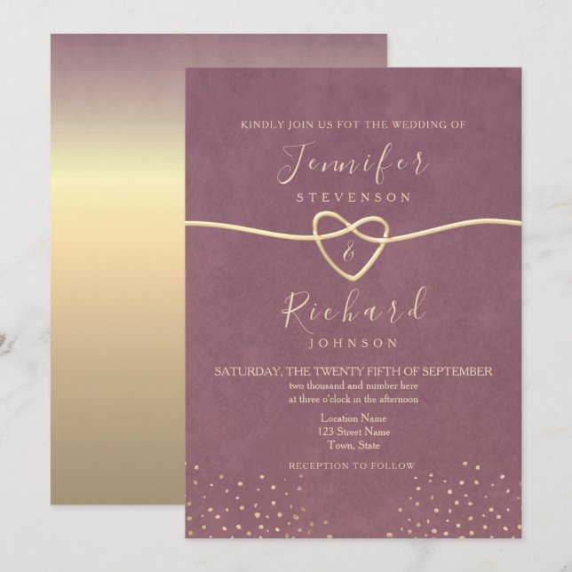 Faire invitation de mariage mauve violet (Devant / Derrière)