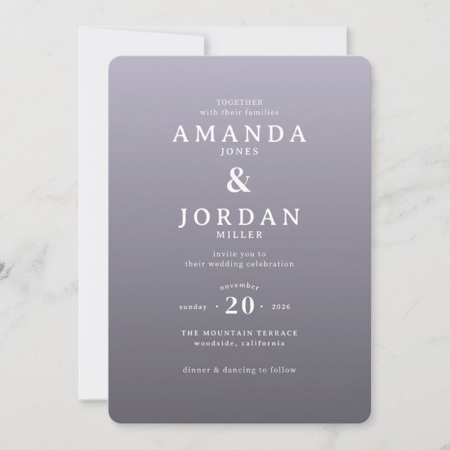 Faire invitation de mariage minimaliste lavande (Devant)