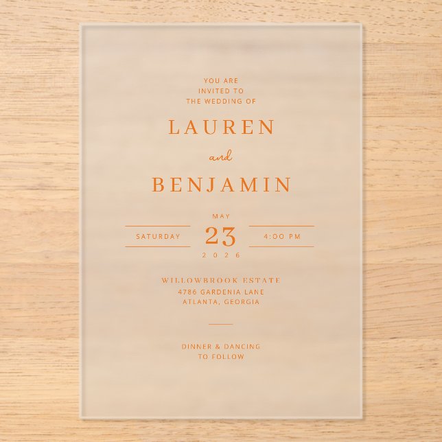 Faire invitation de mariage minimaliste pêche (Recto)