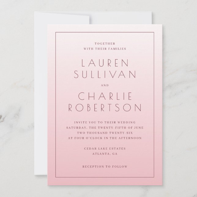 Faire invitation de mariage minimaliste rose (Devant)