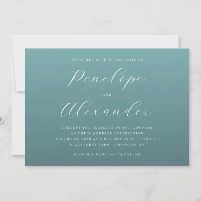 Faire invitation de mariage minimaliste sarcelle (Devant)