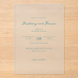 Faire invitation de mariage minimaliste sarcelle